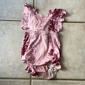 NWOT Baby Eel Ava Sky Plumeria Print Ruffle Onesie